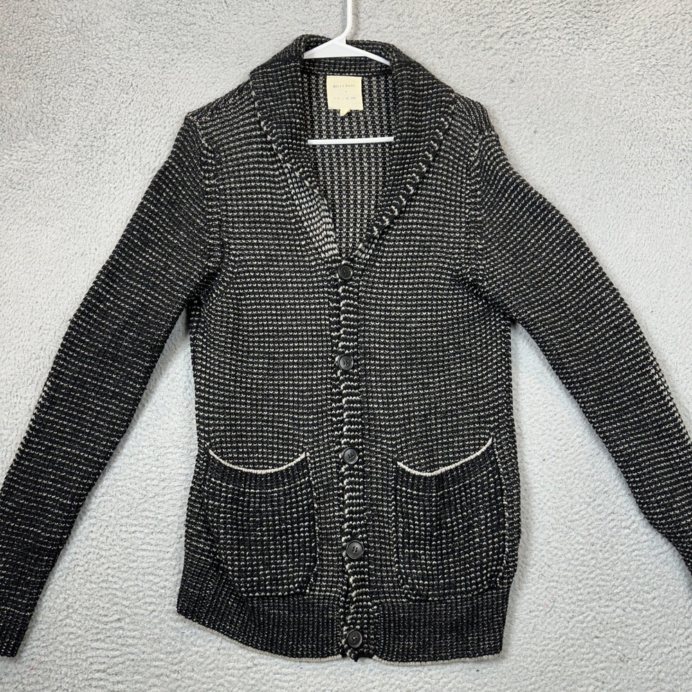 Billy Reid Cardigan Mens Small Shawl Collar Black Birdseye Knit Yak Wool Blend